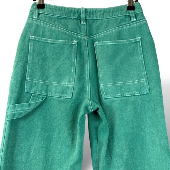 RSQ Jeans Womens Sz XS Green W/White Stitch High-Waisted Straight Wide-Leg Pants - Picture 5 of 9